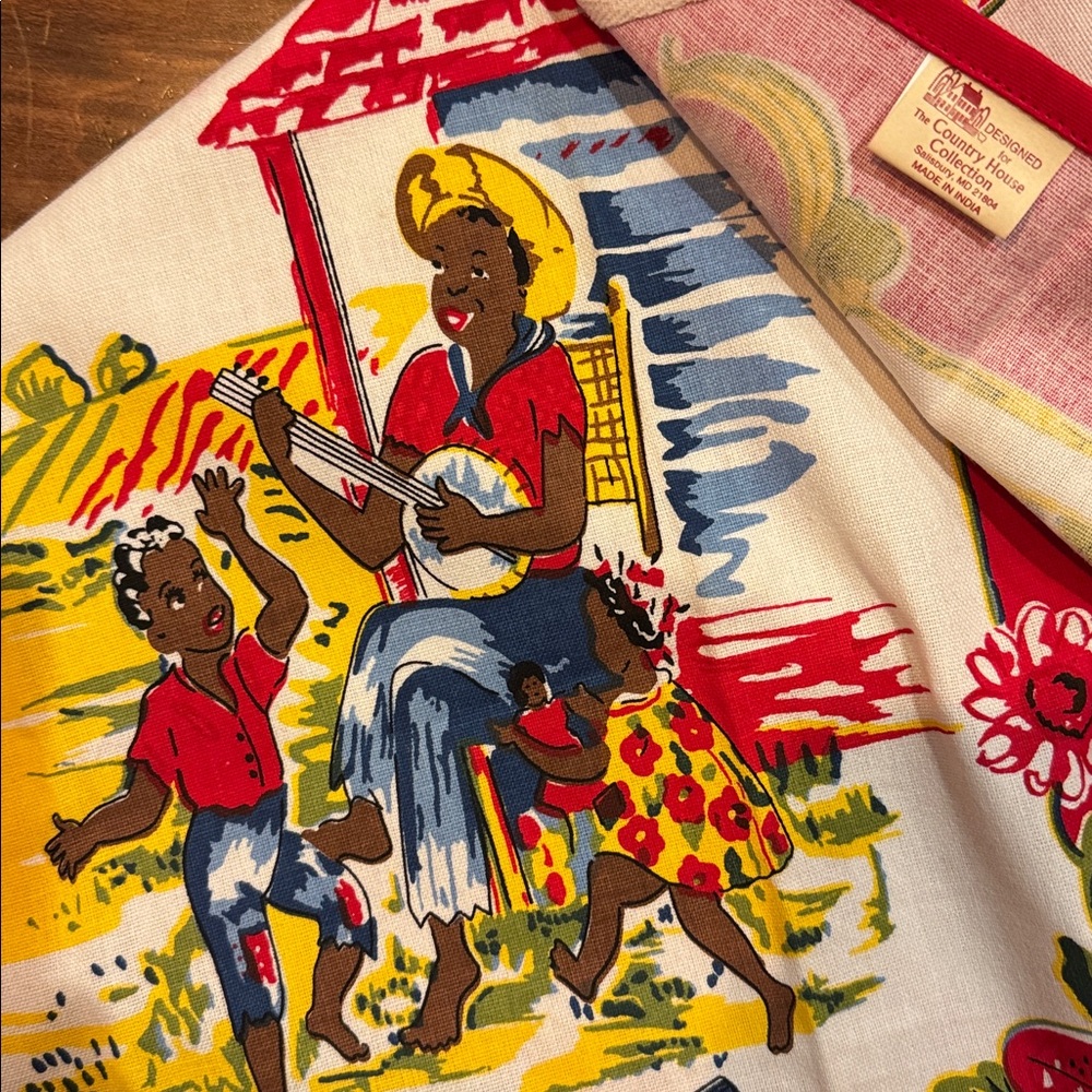 NWOT Vintage Black Americana Tea Towel 100% Cotton NEW 16” X 27” Red Kichen